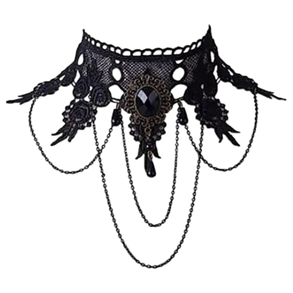 VMWMSSR Halloween Black Necklace For Women Vintage Gothic Style Neck Jewelry For Halloween Party Evening Dress Outfit Accessory(Black2-13.58")