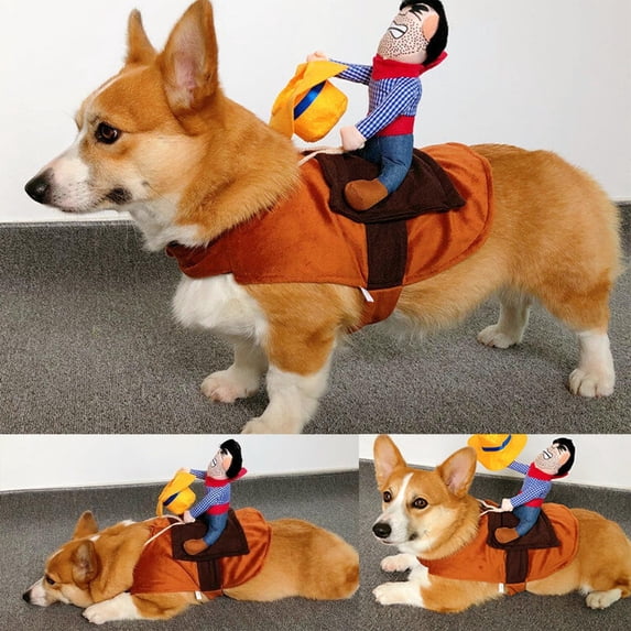 VMWMSSR Halloween Dog Cowboy Rider Costume, 3D Riding Style Funny Pet Cosplay Outfit Party Holiday Dress‑Up Clothes For Small Medium Dogs(Yellow-L)
