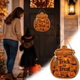 thumbnail image 1 of VMWMSSR Halloween Lighted Wooden Door Sign, Trick Or Treat Hanging Wall Plaque With Pumpkin Bat Ghost, Fall Holiday Hanging Ornament For Front Door Porch Entryway Home Decor(Orange1-11."), 1 of 3