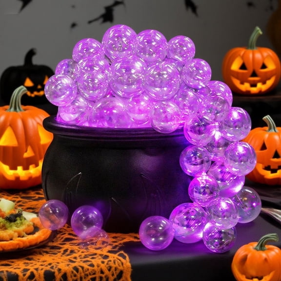 VMWMSSR Halloween Pot Tabletop Decor Kit With Led Bubble String Light Remote Control Holiday Centerpiece Ornament For Indoor Halloween Party Dining Mantel(Black-5.1")