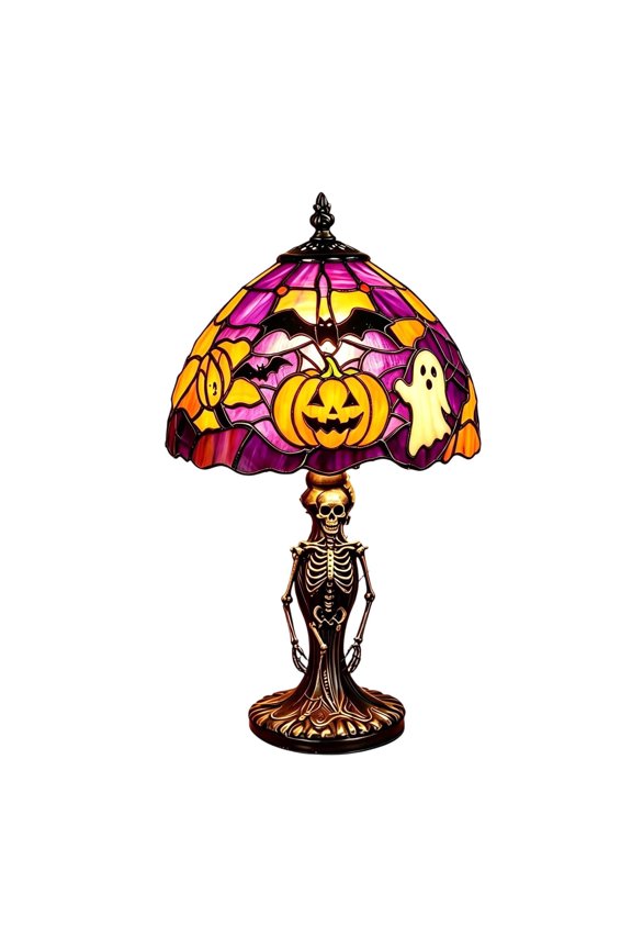 Halloween Stained Glass Table Lamp Usb Powered Pumpkin Mini Desk Lamp Warm Glow Halloween Decor Light For Bedroom Mantel Party Tabletop Ornament(Orange-7.87")