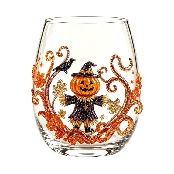 VMWMSSR Halloween Stemless Wine Glass,15Oz Fall Themed Tumbler Cup,Pumpkin Ghost Printed Decorative Drinking Glass,Halloween Drinkware For Holiday Party Gathering(Orange1-One Size)