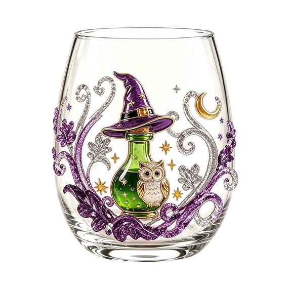 VMWMSSR Halloween Stemless Wine Glass,15Oz Fall Themed Tumbler Cup,Pumpkin Ghost Printed Decorative Drinking Glass,Halloween Drinkware For Holiday Party Gathering(Purple-One Size)
