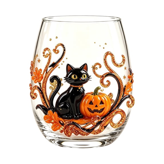 VMWMSSR Halloween Stemless Wine Glass,15Oz Fall Themed Tumbler Cup,Pumpkin Ghost Printed Decorative Drinking Glass,Halloween Drinkware For Holiday Party Gathering(Orange3-One Size)