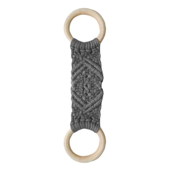 VMWMSSR Handmade Macrame Cotton Towel Strap 9.84", Dual Natural Wood Rings Boho Towel Holder, No Drill Hanging Towel Ring For Kitchen Bathroom Farmhouse Decor(Grey-1PCS)