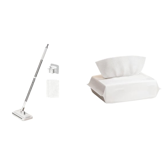 VMWMSSR Hands-Free Self Squeeze Flat Mop With Thick Dry Dust Mop Wipes, Wet Dry Floor Cleaner Tool Extendable Stainless Steel Handle, Household Kitchen Cleaner Accessory(Dry-53.15")