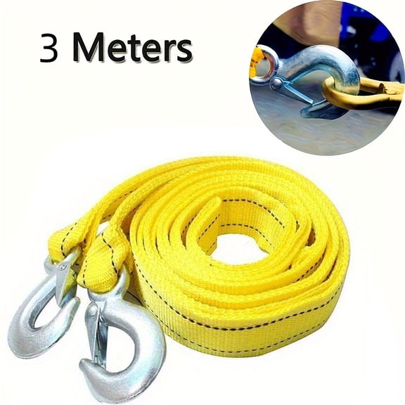 VMWMSSR Heavy Duty Fluorescent Nylon Tow Strap 3 Ton Load Capacity Dual Forged Safety Hooks Vehicle Recovery Towing Rope For Off Road Truck Mud Emergency Rescue(Yellow-118.11")