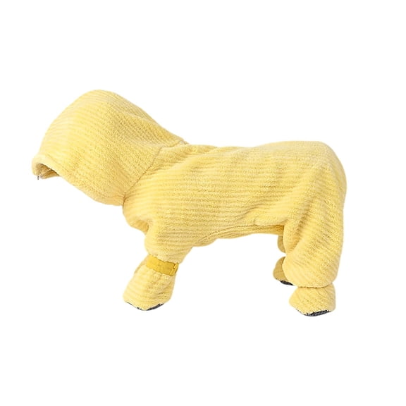 VMWMSSR Hooded Footed Dog Jumpsuit, Soft Fleece Winter Dog Clothes, Warm Four-Legged Outfit for Small Dogs Daily Wear(Yellow-M)