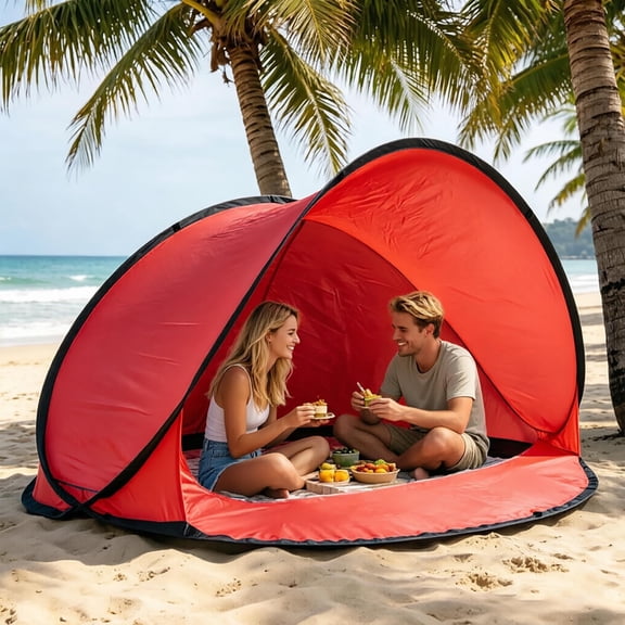 VMWMSSR Instant Pop Up Beach Sun Shelter Tent, Uv Protection Foldable Beach Canopy, Windproof Portable Sun Shade Tent For Sand Lake Picnic Outdoor Family Activity(Red-70.87"x33.46")