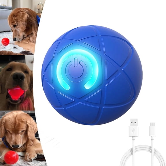 VMWMSSR Interactive Dog Toy Ball Touch Activated Vibrating Rolling Pet Toy With Led Light Ring Durable Automatic Moving Play Ball For Small Medium Large Dogs Indoor Entertainment(Blue-2.04")