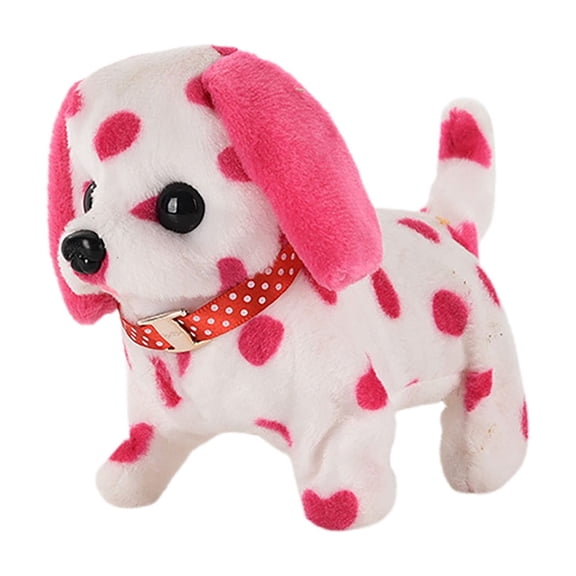 VMWMSSR Interactive Walking Barking Plush Puppy Toy Battery Operated Electronic Spotted Dog Stuffed Animal Soft Touch Robotic Pet Toy For Indoor Playtime(Pink-6.69")