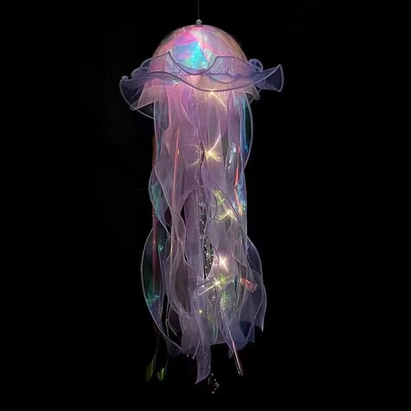 VMWMSSR Iridescent Glowing Jellyfish Lamp, Handheld & Hanging LED Light, Colorful Fabric Jellyfish Lantern for Home Decor, Parties & Events(Purple-5.51" x 21.65")
