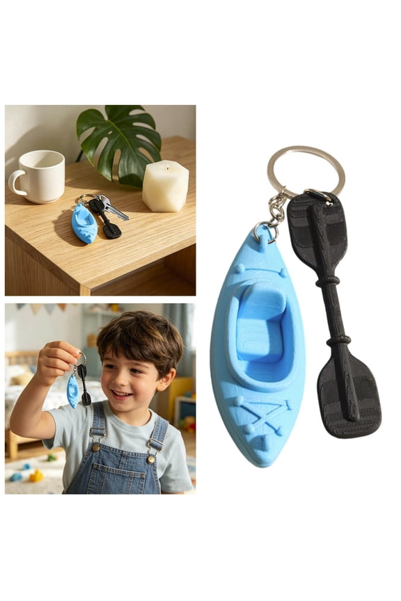 Kayak Keychain With Mini Paddle Cute Silicone Canoe Key Chain Charms Outdoor Water Sport Backpack Pendant For Kayaking Lover Souvenir Gift(Blue-3.54")