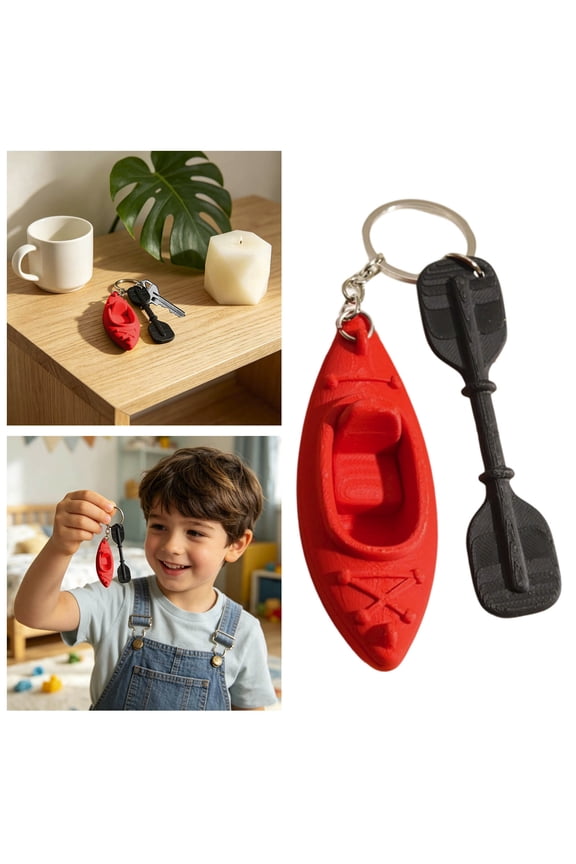 Kayak Keychain With Mini Paddle Cute Silicone Canoe Key Chain Charms Outdoor Water Sport Backpack Pendant For Kayaking Lover Souvenir Gift(Red-3.54")