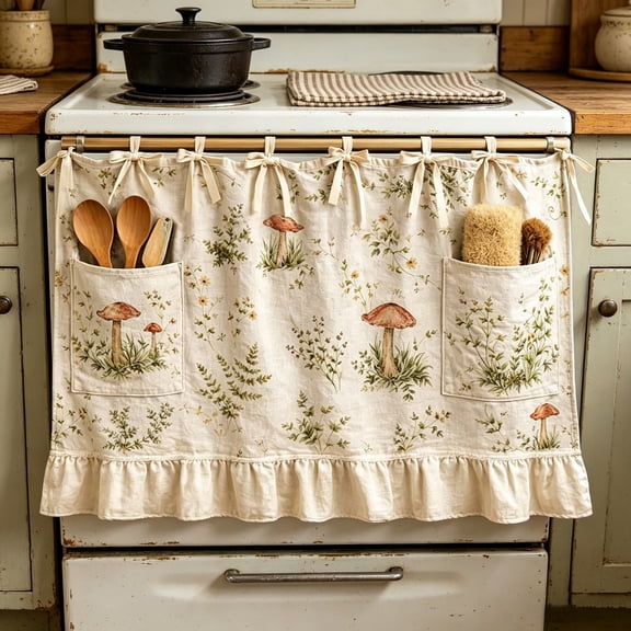VMWMSSR Kitchen Oven Cover With Pockets, Washable Countertop Shield, Decorative Bakeware Cover Cloth For Standard Ovens, Hides Clutter & Stores Utensils(A-76X54cm)
