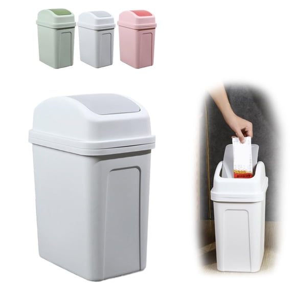 VMWMSSR Kitchen Can With Swing Lid Lightweight Swing Top Garbage Buckets Detachable Creative Covered Kitchen Living Room Can Easy To Lean Light Gray-7L