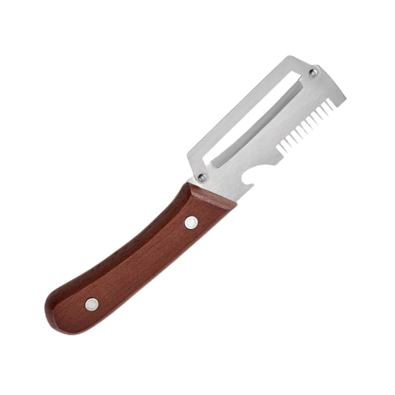 VMWMSSR Left-Handed Peeler with Wooden Handle, Multi-Function Vegetable Peeler & Scallion Cutter, Sharp Stainless Steel Blade for Fruits & Veggies, Kitchen Tool for Lefties(Brown-19cm)