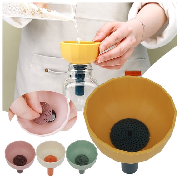 VMWMSSR Lightweight Kitchen Funnels With Removable Strainer Filter, Portable Oil And Liquid Bottle Filling Funnels For Household And Restaurant Use, Leak Proof And Easy To Clean Yellow-One Size