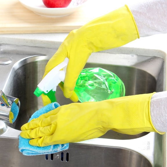 VMWMSSR Long Rubber Dishwashing Gloves, Non Slip Textured Pvc Cleaning Washing Mitts, Reusable Waterproof Household Hand Gloves For Kitchen Dish Laundry Bathroom Cleaning(Yellow-M)