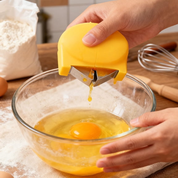 VMWMSSR Manual Egg Beater Cracker 2-In-1 Egg Shell Opener & Separator Tool Ergonomic Handheld Egg Cracking Device For Kitchen Baking Prep Yellow-7x5cm