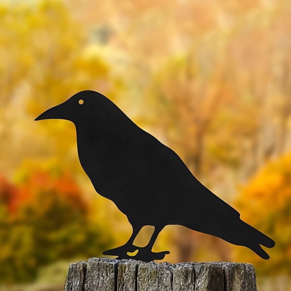 VMWMSSR Metal Crow Garden Stake,Black Crow Yard Art Decor,Halloween Bird Statue Ornament For Lawn Patio Garden Indoor Outdoor Party Decoration(Black3-7.87")