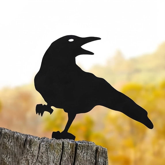 VMWMSSR Metal Crow Garden Stake,Black Crow Yard Art Decor,Halloween Bird Statue Ornament For Lawn Patio Garden Indoor Outdoor Party Decoration(Black2-7.87")