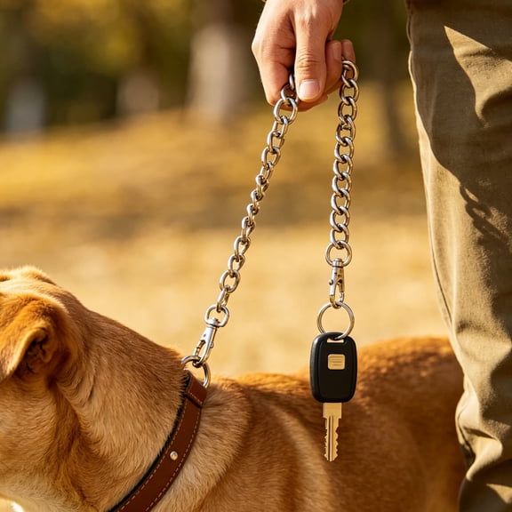VMWMSSR Metal Dog Chain Leash Heavy Duty Stainless Steel Pet Training Walking Lead With Dual Snap Hooks Metal Chain For Dog Collar Attachment & Key Storage Accessory(Silver-5.9")