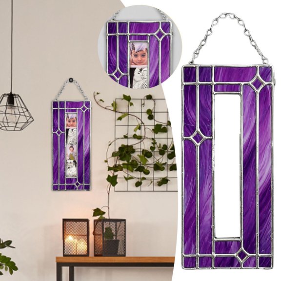 VMWMSSR Metal Framed Acrylic Photo Hanging Frame, Hollow Wall Hanging Picture Holder With Metal Chain, Minimalist Transparent Photo Display Decor For Home Living Room Bedroom Wall(Purple-11.02")