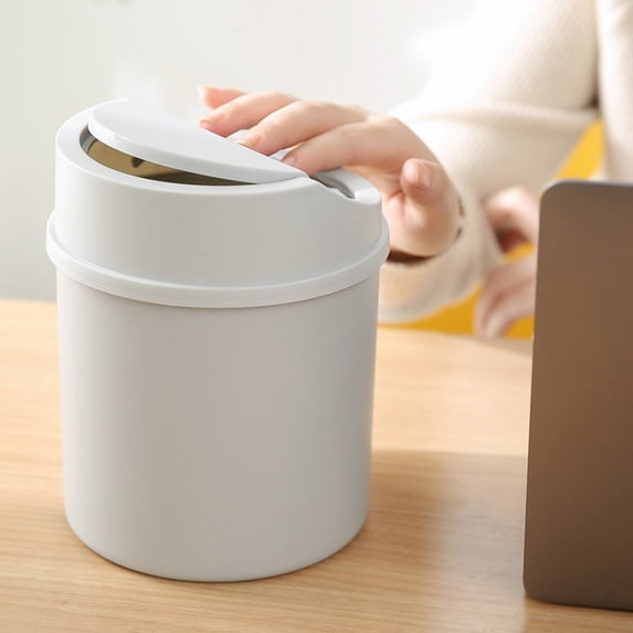 VMWMSSR Mini Desktops Wastebasket Can With Swing Lid, Creative Mini Countertop Garbage Can, Small Storage Bin For Home Kitchen Office Bedroom Grey-5L
