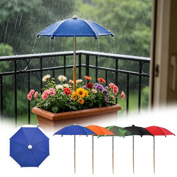 VMWMSSR Mini Plant Sun Shade Umbrella, Long Metal Wooden Pole Flower Pot Parasol, Waterproof UV Protection Plant Cover For Outdoor Potted Flowerss Patio Garden Planter Box(Red-10.63 Inch)