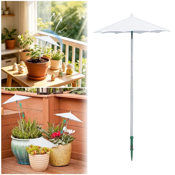 VMWMSSR Mini Sun Umbrella Stake, Adjustable Height Potted Flower Shade Protector, Waterproof Small Parasol Spike For Outdoor Balcony Patio Potted Sun Protection(White-10.24x10.63in)