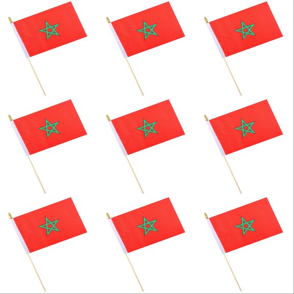VMWMSSR Morocco Stick Flag 10 Pack Mini Hand Held National Flags Fade Resistant Small Hand Waving Flags For Festival Home Office Event Cheering Decor(Red-10PCS)