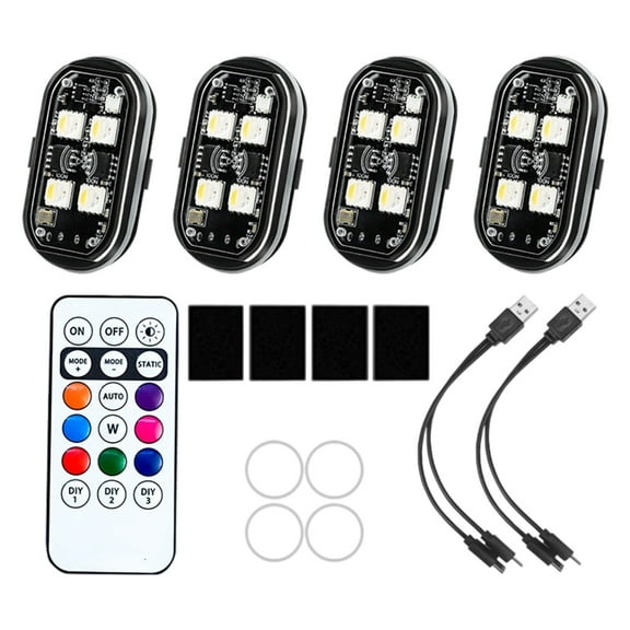 VMWMSSR Motorcycle Decor Strobe Lights Wireless Remote Control Strobe Warning Lights 8 Color 10 Mode Waterproof Recharge Outdoor Emergency Flash Light For Motorcycle Bicycle (Black-4PCS)