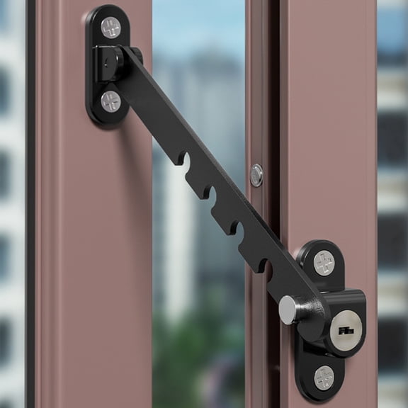 VMWMSSR Multi-Gear Adjustable Window Restrictor Stay Lock, Heavy Duty Metal Window Security Limiter, Anti-Fall Child Safety Window Stopper Sliding Casement Windows(Black-5.64")