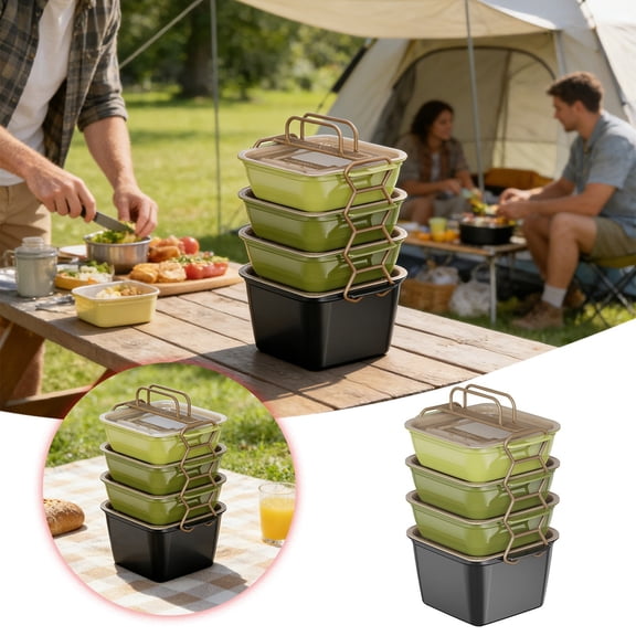 VMWMSSR Outdoor Food Container With Handle, Portable Multi-Tier Picnic Carrier, Leak-Proof Stackable Lunch Box For Picnics, Beach, Camping & Family Outings(Green-25cm)