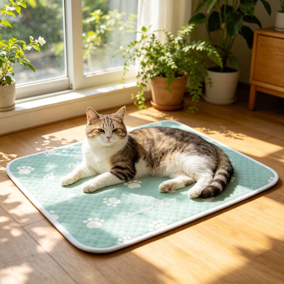 VMWMSSR Paw Print Ice Silk Pet Cooling Mat, Quick Cool Breathable Washable Pet Ice Pad, Reusable Summer Cool Sleeping Mat For Dogs Cats Indoor Sofa Crate Car Pet Bed Blanket(Green-19.29"×15.35")