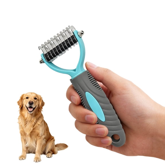 VMWMSSR Pet Grooming Dematting Deshedding Comb, Stainless Steel Rounded Tooth Undercoat Rake, Ergonomic Non Handle Pet Detangler Brush For Thick Long Hair Dogs Cats(Green-2.56")