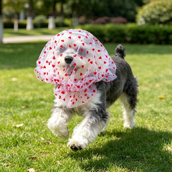 VMWMSSR Polka Dot Tulle Dog Sun Hat Elastic Mesh Puppy Head Cover Breathable Pet Sun Protection Bonnet For Small Medium Dogs Outdoor Walking Park Travel(Red-9.84")