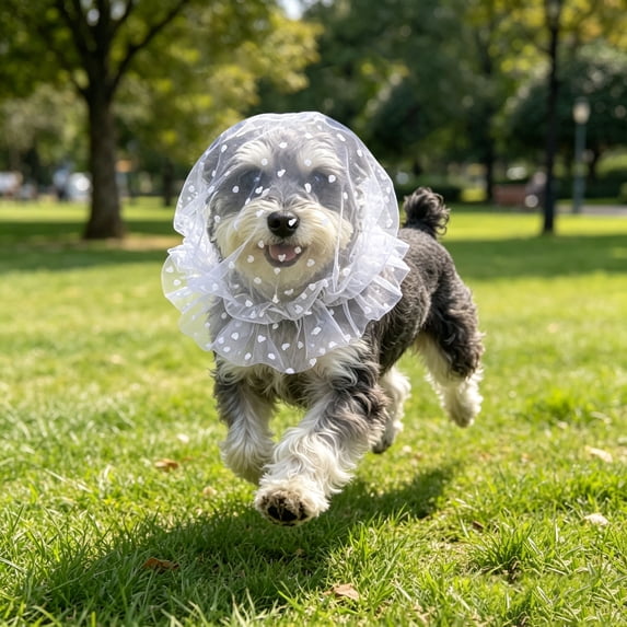 VMWMSSR Polka Dot Tulle Dog Sun Hat Elastic Mesh Puppy Head Cover Breathable Pet Sun Protection Bonnet For Small Medium Dogs Outdoor Walking Park Travel(White-9.84")