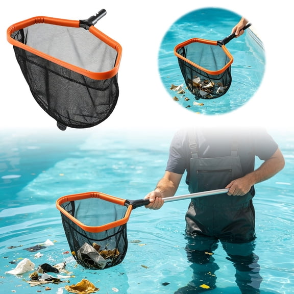VMWMSSR Pool Leaf Skimmer Net Head, Deep Mesh Pool Debris Cleaning Net, Aluminum Quick Attach Standard Pole Pool Rake Catcher For Pool Pond Floating Leaves (Orange-16.92"16.14")
