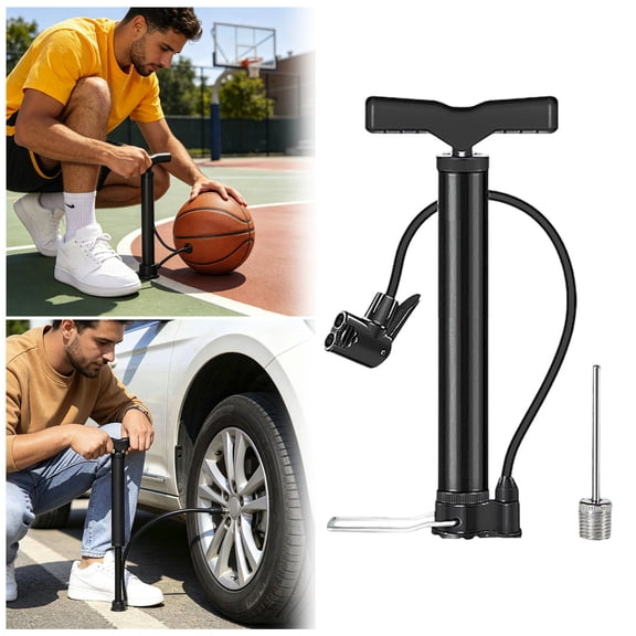 VMWMSSR Portable Hand Bike Tire Air Pump, Multi-Function Manual Inflator With Ball Needle, Universal Handheld Air Pump For Bicycle Car Tire Basketball Inflatable Toys(Black-12.99")