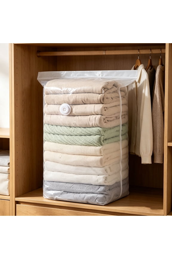 Pump-Free Vacuum Storage Bags Space-Saving Compression Bags With Air Valve For Clothes Blankets Bedding Reusable No-Pump Sealer Bags For Home & Travel Clear-40*60*32cm