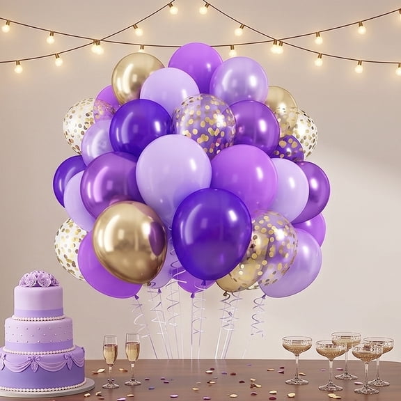 VMWMSSR Purple Gold Balloon Garland Kit, 12 Inch Metallic Confetti Latex Party Balloons For Birthday Wedding Bridal Shower Party Decorations(Dark Purple-60PCS)