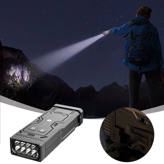 VMWMSSR Rechargeable Led Flashlight, Metal Housing Light With Multi Mode Led Beads & Power Indicator, Portable Outdoor Light For Camping Travel Emergency Daily Use(Black-5.24")