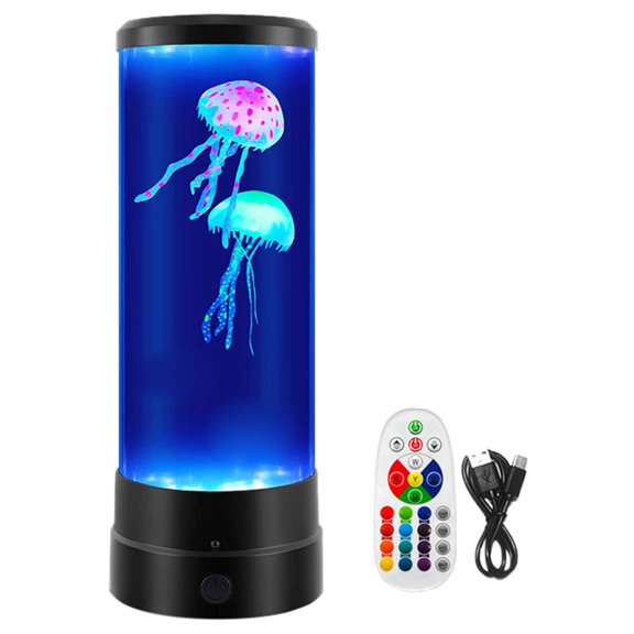 VMWMSSR Remote Control Jelly Lamp Led Aquarium Night Light Dual Power Battery Usb Powered Tank Mood Lamp For Bedroom Desk Decor(B-11.42")
