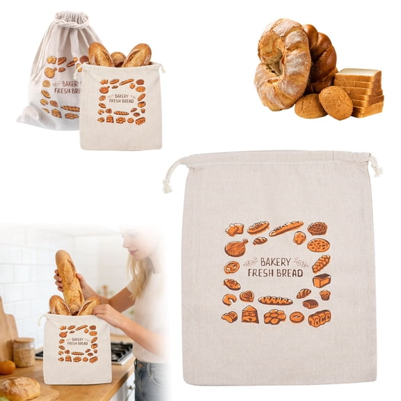 VMWMSSR Reusable Linen Bread Bag Food Grade Drawstring Storage Bag For Homemade Bread, Bakery Loaves, Baguettes & Kitchen Food Organization(Beige-12.2X14.96Inch)