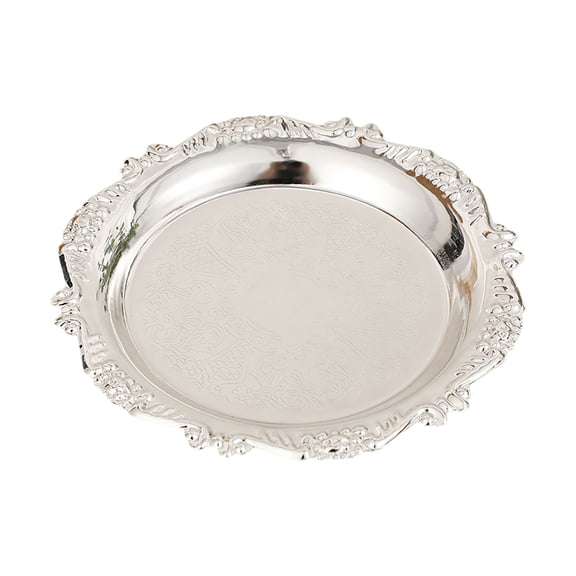 VMWMSSR Round Metal Serving Tray, Decorative Dinner Plate For Desserts, Appetizers & Parties, Compact Tabletop Platter For Home & Events(Silver-3.94 Inch)