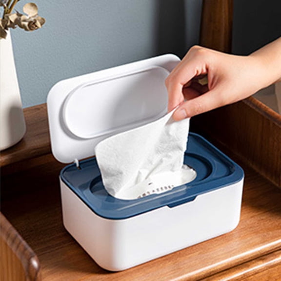 VMWMSSR Sealed Lid Wet Wipe Dispenser, 7.48Inch Moisture-Proof Wipe Storage Box, Dustproof Tissue Holder For Bathroom, Kitchen, Office, Home Organization(Blue-7.48Inch)