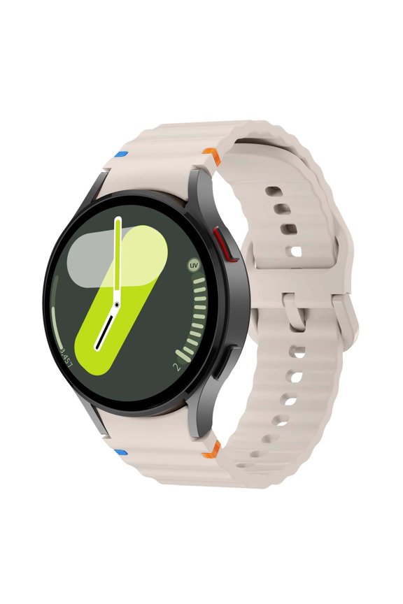 Silicone Smart Watch Replacement Band, Wave Texture Soft Sweatproof Wrist Strap, Adjustable Buckle Watch Band For 40Mm 44Mm Round Smart Watch Daily Sports(Beige-20MM)