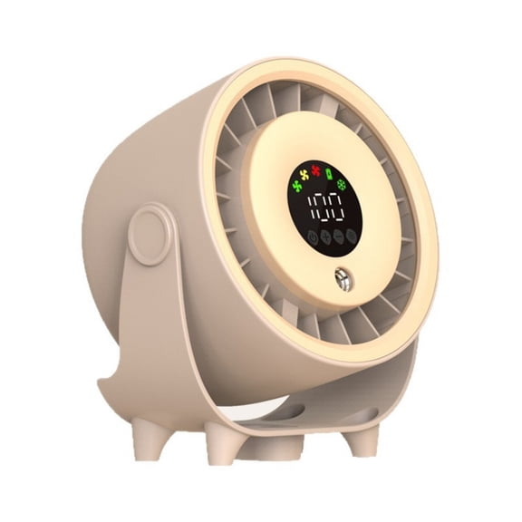 VMWMSSR Small Desktop Fan With Digital Display Multi Speed Portable Rechargeable Table Cooling Fan Adjustable Tilt Quiet Mini Desk Fan For Office Bedroom Travel(Beige-16cm)
